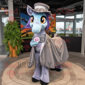 Gray Horseshoe mascot costume character dressed with a A-Line Skirt and Scarf clips