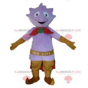 Little purple monster mascot with a cape and slippers -