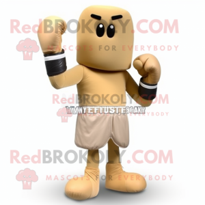 Beige Boxing Glove mascot costume character dressed with a Pleated Skirt and Bracelets