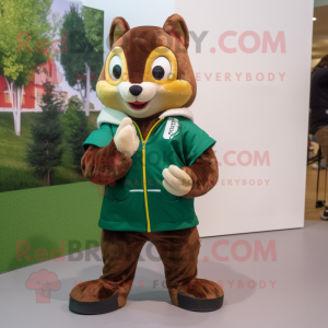 Olive Squirrel mascot costume character dressed with a Windbreaker and Watches