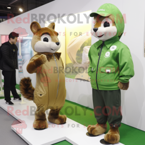 Olive Squirrel mascot costume character dressed with a Windbreaker and Watches