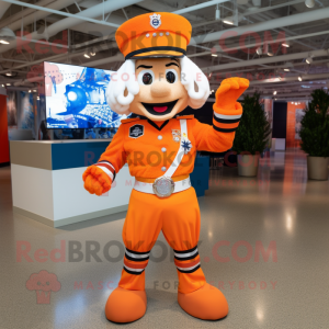 Orange American Soldier mascot costume character dressed with a Mini Skirt and Bracelets