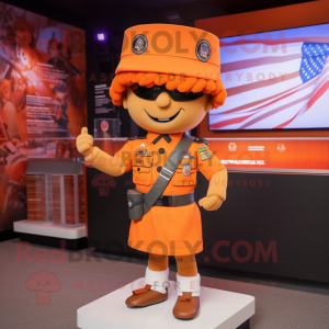 Orange American Soldier mascot costume character dressed with a Mini Skirt and Bracelets