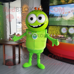 Lime Green Shakshuka mascot costume character dressed with a Polo Tee and Bracelet watches