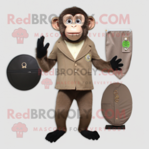 Olive Capuchin Monkey mascot costume character dressed with a Suit Jacket and Coin purses