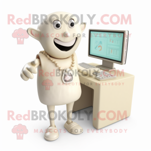 Cream Computer mascot costume character dressed with a Romper and Brooches