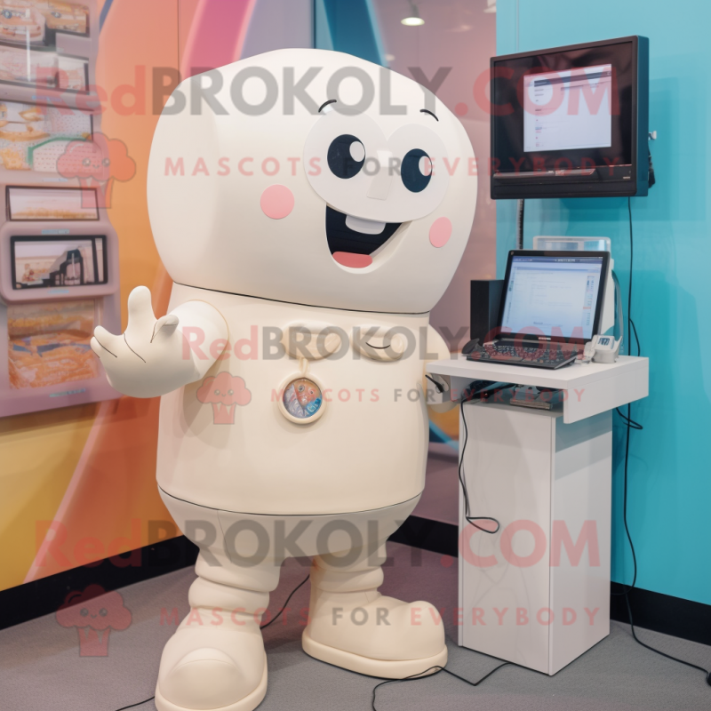 Cream Computer mascot costume character dressed with a Romper and Brooches Cream Computer mascot costume character dressed with a Romper and Brooches