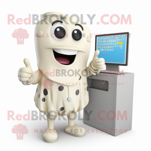 Cream Computer mascot costume character dressed with a Romper and Brooches