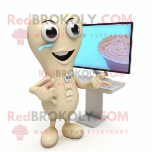 Cream Computer mascot costume character dressed with a Romper and Brooches