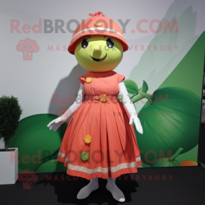 nan Grapefruit mascot costume character dressed with a Pleated Skirt and Brooches