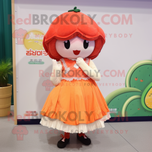 nan Grapefruit mascot costume character dressed with a Pleated Skirt and Brooches