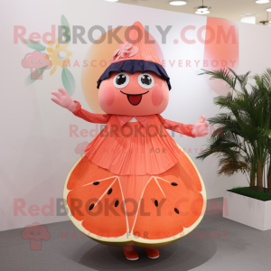 nan Grapefruit mascot costume character dressed with a Pleated Skirt and Brooches