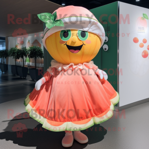 nan Grapefruit mascot costume character dressed with a Pleated Skirt and Brooches