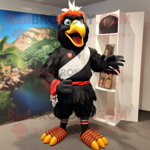 Black Roosters mascot costume character dressed with a Board Shorts and Wraps