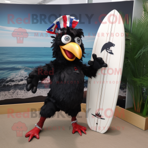 Black Roosters mascot costume character dressed with a Board Shorts and Wraps