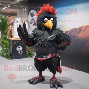 Black Roosters mascot costume character dressed with a Board Shorts and Wraps