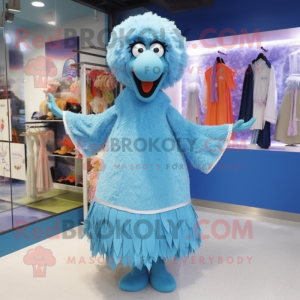 Sky Blue Ostrich mascot costume character dressed with a Wrap Dress and Headbands