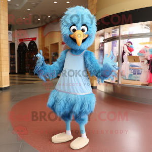 Sky Blue Ostrich mascot costume character dressed with a Wrap Dress and Headbands