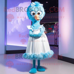 Sky Blue Ostrich mascot costume character dressed with a Wrap Dress and Headbands