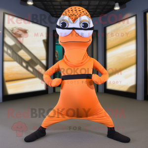 Orange Snake mascot costume character dressed with a Yoga Pants and Eyeglasses