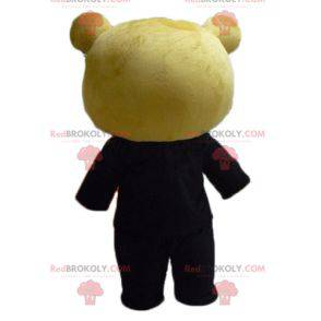 Mascot big brown teddy bear dressed in a pretty black costume -