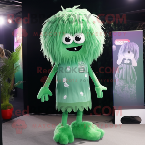 Forest Green Ghost mascot costume character dressed with a Playsuit and Hair clips