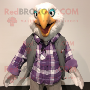 Lavender Bald Eagle mascot costume character dressed with a Flannel Shirt and Keychains