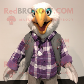 Lavender Bald Eagle mascot costume character dressed with a Flannel Shirt and Keychains