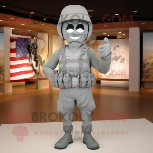 Gray American Soldier mascot costume character dressed with a One-Piece Swimsuit and Belts