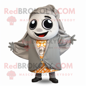 Gray Enchiladas mascot costume character dressed with a Jacket and Wraps