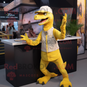 Geel Velociraptor mascotte...