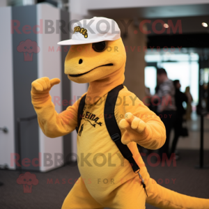 Geel Velociraptor mascotte...