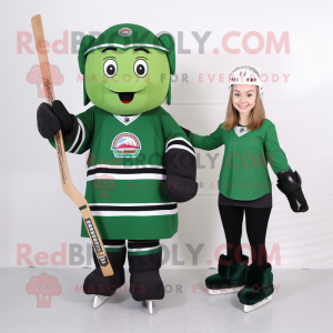 Forest Green Ice Hockey Stick mascot costume character dressed with a A-Line Dress and Wallets