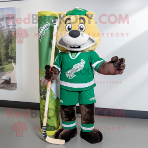 Forest Green Ice Hockey Stick mascot costume character dressed with a A-Line Dress and Wallets