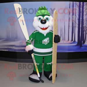Forest Green Ice Hockey Stick mascot costume character dressed with a A-Line Dress and Wallets