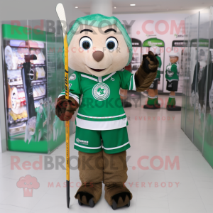 Forest Green Ice Hockey Stick mascot costume character dressed with a A-Line Dress and Wallets