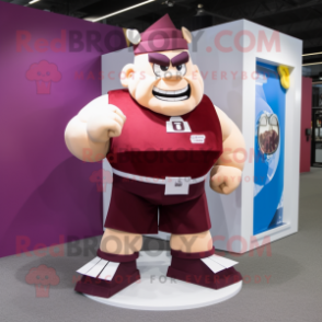 Maroon Strongman mascot costume character dressed with a A-Line Dress and Keychains