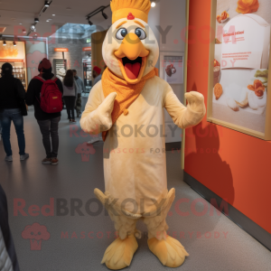 Beige Butter Chicken mascot costume character dressed with a Flare Jeans and Brooches