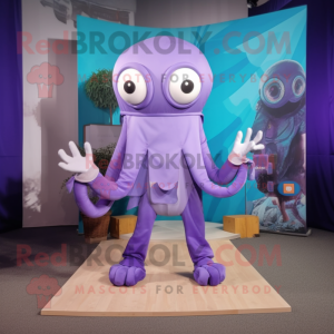 Lavender Kraken mascot costume character dressed with a Leggings and Pocket squares