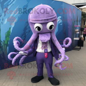 Lavender Kraken mascot costume character dressed with a Leggings and Pocket squares