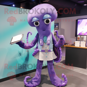 Lavender Kraken mascot costume character dressed with a Leggings and Pocket squares