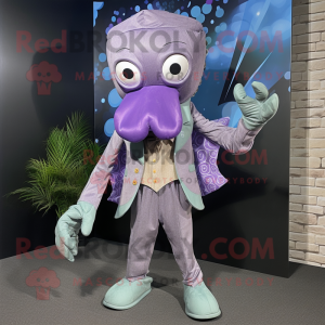 Lavender Kraken mascot costume character dressed with a Leggings and Pocket squares