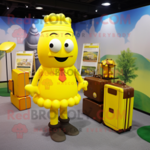 Yellow Alliance mascot costume character dressed with a Skirt and Briefcases