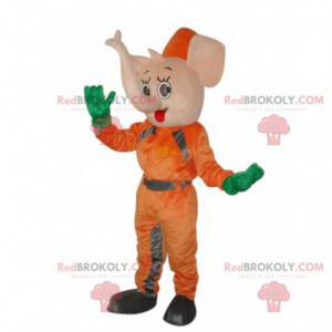 Mascotte d'éléphant rose en combinaison orange - Redbrokoly.com