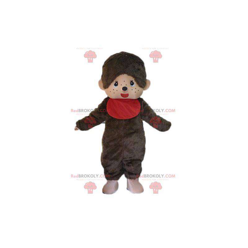 Mascote Kiki, o famoso macaco marrom com babador vermelho -