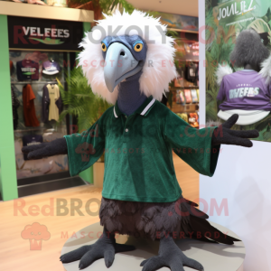Forest Green Vulture mascot costume character dressed with a Henley Tee and Hair clips