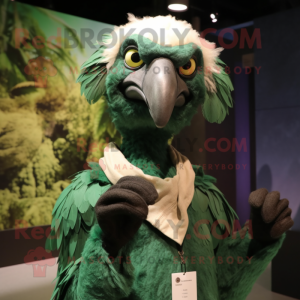 Forest Green Vulture mascot costume character dressed with a Henley Tee and Hair clips
