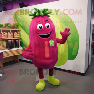 Magenta Celery mascot costume character dressed with a Rash Guard and Bracelets