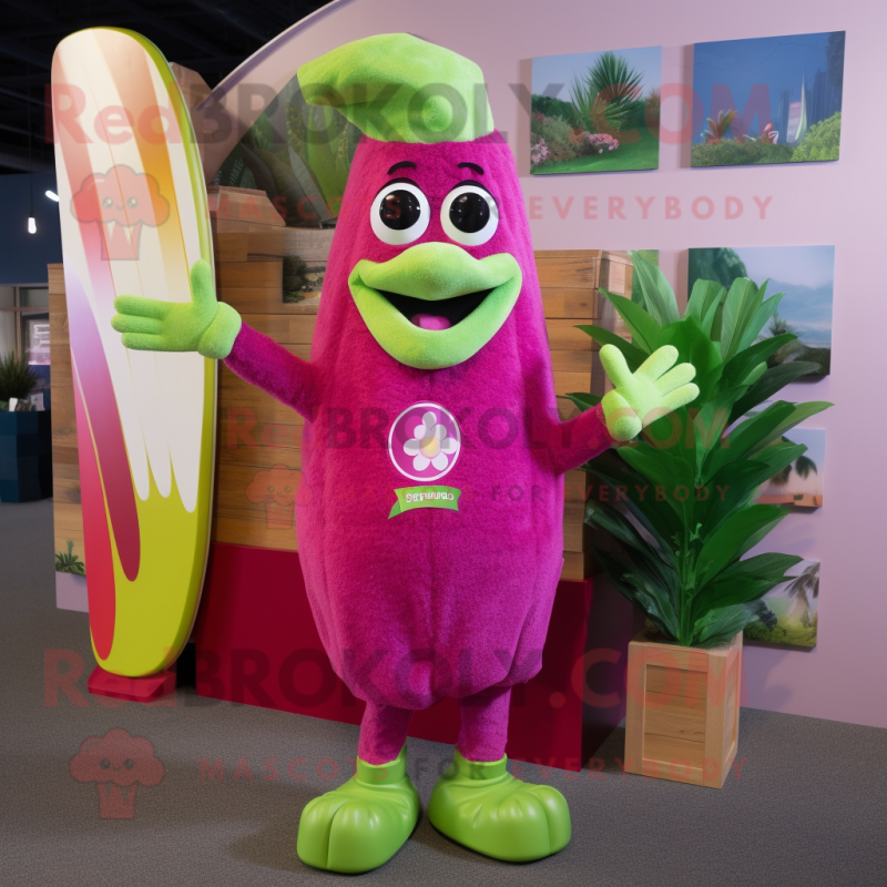 Magenta Celery mascot costume character dressed with a Rash Guard and Bracelets