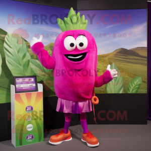 Magenta Celery mascot costume character dressed with a Rash Guard and Bracelets